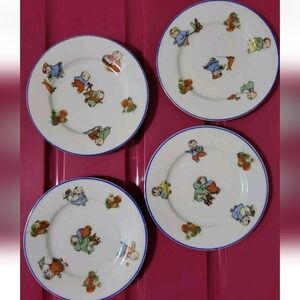 Vintagr Four Rudolstadt Porcelain Baby Plates "Happifats" Kate Jordan Germany